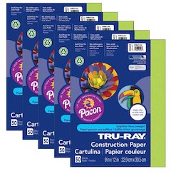 Construction Paper, Brilliant Lime, 9" x 12", 50 Sheets Per Pack, 5 Packs