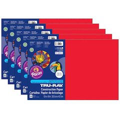 Construction Paper, Festive Red, 12" x 18", 50 Sheets Per Pack, 5 Packs