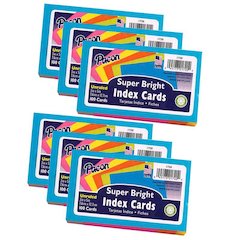 Index Cards, 5 Super Bright Unruled, 3" x 5", 100 Cards Per Pack, 6 Packs