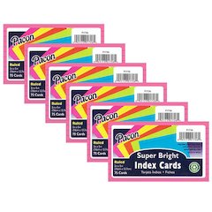 Index Cards, 5 Super Bright 0.25" Ruled, 3" x 5", 75 Cards Per Pack, 6 Packs