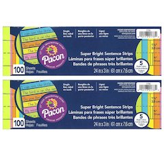 Sentence Strips, Assorted 5 Colors, Ruled 3" x 24", 100 Strips Per Pack, 2 Packs