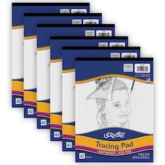 Tracing Pad, White, 9" x 12", 40 Sheets, Pack of 6