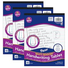 Multi-Sensory Raised Ruled Tablet, Tape-Bound Tablet, 40 Sheets, Pack of 3