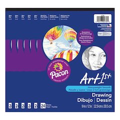 Drawing Paper Pad, Heavyweight, 9" x 12", 24 Sheets Per Pad, Pack of 6