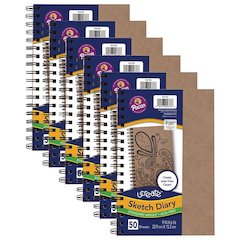 Create Your Own Cover Sketch Diary, Natural Chip Cover, 50 Sheets, Pack of 6