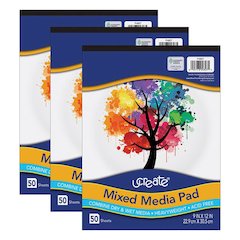 Mixed Media Pad, 9" x 12", 50 Sheets, Pack of 3