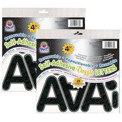 Self-Adhesive Letters, Black Dazzle, Puffy Font, 4", 78 Per Pack, 2 Packs