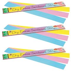 Dry Erase Sentence Strips, 3 1-1/2" X 3/4" Ruled, 3" x 24", 30 Per Pack, 3 Packs