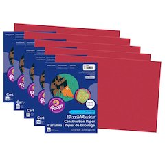 Construction Paper, Red, 12" x 18", 50 Sheets Per Pack, 5 Packs