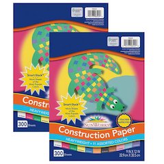 Construction Paper, 11 Assorted Colors, 9" x 12", 300 Sheets Per Pack, 2 Packs