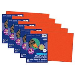 Construction Paper, Orange, 12" x 18", 50 Sheets Per Pack, 5 Packs