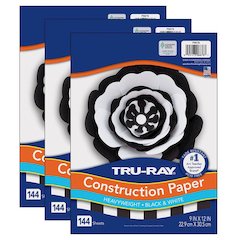Premium Construction Paper, Black & White, 144 Sheets Per Pack, 3 Packs