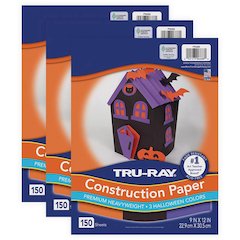 Construction Paper Halloween, Black, Orange, Purple, 50 Sheets Per Pack, 3 Packs