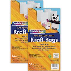 Kraft Bag, White, 6" x 3-5/8" x 11", 50 Per Pack, 2 Packs