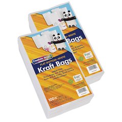 Kraft Bag, White, 6" x 3-5/8" x 11", 100 Bags Per Pack, 2 Packs