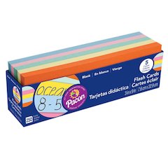 Blank Flash Card Dispenser Box, 5 Assorted Colors, Unruled 3" x 9", 250 Cards