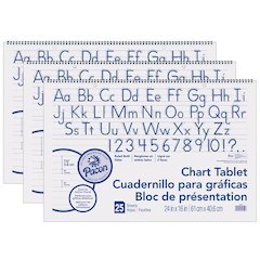Chart Tablet, Manuscript Cover, 1-1/2" Ruled, 24" x 16", 25 Sheets, Pack of 3