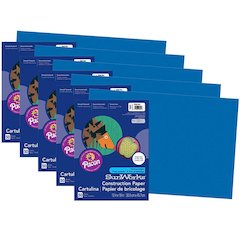 Construction Paper, Bright Blue, 12" x 18", 50 Sheets Per Pack, 5 Packs