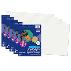 Construction Paper, White, 12" x 18", 50 Sheets Per Pack, 5 Packs