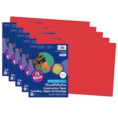 Construction Paper, Holiday Red, 12" x 18", 50 Sheets Per Pack, 5 Packs