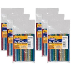 Hot Glue Sticks, 6 Assorted Glitter Colors, 4" x 0.31", 12 Per Pack, 6 Packs