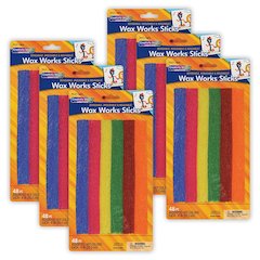 Wax Works Sticks, Assorted Hot Colors, 8", 48 Per Pack, 6 Packs