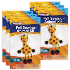 Felt Sewing Animal Kit, Giraffe, 6" x 11" x 0.75", 6 Kits