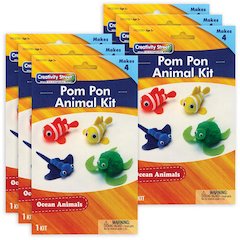 Pom Pon Animal Kit, Ocean Animals, Assorted Sizes, 4 Animals Per Kit, 6 Kits