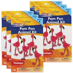 Pom Pon Animal Kit, Flamingos, 2" x 2.75" x 5.25", 4 Flamingos Per Kit, 6 Kits