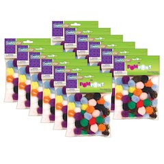 Pom Pons, Bright Hues, 1", 50 Per Pack, 12 Packs