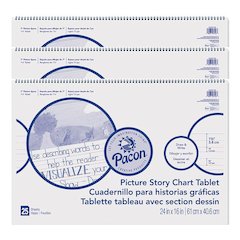 Picture Story Chart Tablet, White, Ruled Long, 1-1/2" Ruled, 25 Sheets Pack of 3