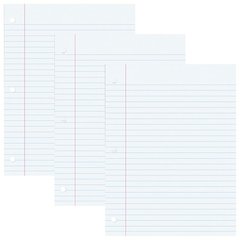 Filler Paper, White, 3-Hole Punched, Red Margin, 200 Sheets Per Pack, 3 Packs