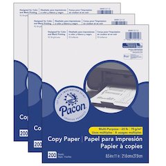 Multi-Purpose Paper, White, 20 lb., 8-1/2" x 11", 200 Sheets Per Pack, 3 Packs