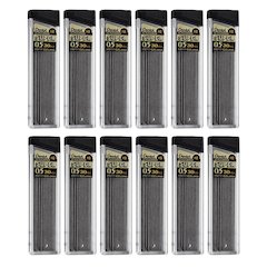 HB Super Hi-Polymer Leads, 0.5mm, Black, 30 Per Pack, 12 Packs