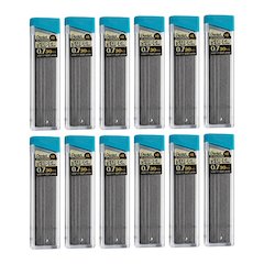 HB Super Hi-Polymer Leads, 0.7mm, Black, 30 Leads Per Pack, 12 Packs