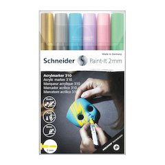 Paint-It 310 Acrylic Markers, 2 mm Bullet Tip, 6 Assorted Pastel Ink Colors