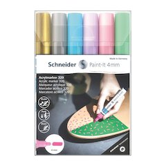 Paint-It 320 Acrylic Markers, 4 mm Bullet Tip, 6 Assorted Pastel Ink Colors