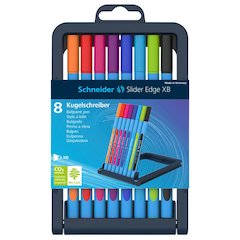 Slider Edge XB Ballpoint Pen, 1.4 mm, 8 Assorted Ink Colors in Case Stand