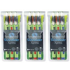 Xpress Fineliner Pen, Fiber Tip, 0.8 mm, 3 Colors Per Pack, 3 Packs