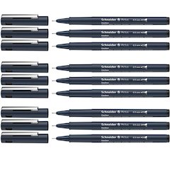 Pictus Fineliners, Wallet, Black Ink, Assorted Sizes, 3 Per Pack, 3 Packs