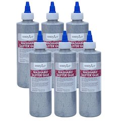 Washable Glitter Glue, 8 oz., Silver, Pack of 6