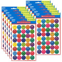 Smiley Faces Stickers, 200 Per Pack, 12 Packs