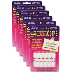 StikkiCLIPS Adhesive Clips, White, 20 Per Pack, 6 Packs
