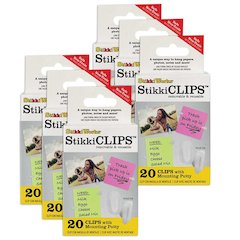 Stikki Clips with Mounting Putty, 20 Per Pack, 6 Packs