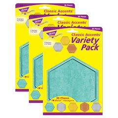 I Love Metal Hexagons Classic Accents Variety Pack, 36 Per Pack, 3 Packs