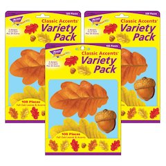 Fall Oak Leaves & Acorns Classic Accents Variety Pack, 108 Per Pack, 3 Packs