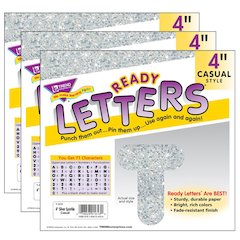 Silver Sparkle 4" Casual Uppercase Ready Letters, 71 Per Pack, 3 Packs