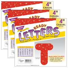 Red Sparkle 4" Casual Uppercase Ready Letters, 3 Packs