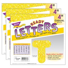 Yellow Sparkle 4" Casual Uppercase Ready Letters, 71 Per Pack, 3 Packs