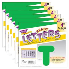 Green 4" Casual Uppercase Ready Letters, 6 Packs